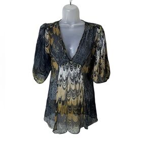 Y2K Silk Sheer Babydoll‎ Top XS Festival Dark Romantic Fairy Grunge Chiffon Goth